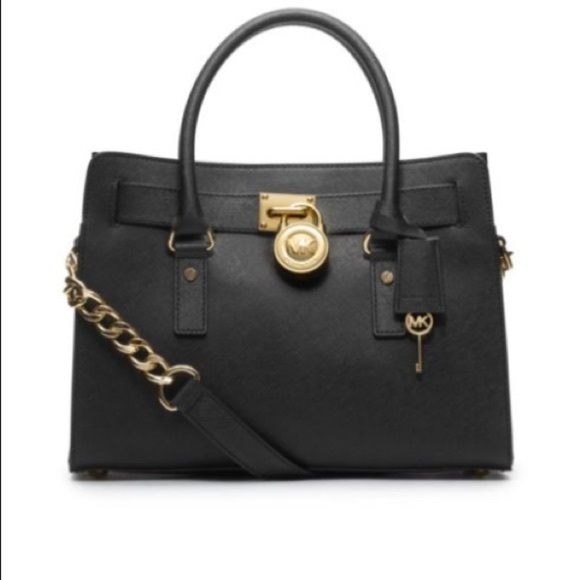 Michael Kors Handbags - Micheal Kors Hamilton Bag Black w/ Gold Hardware Size Small